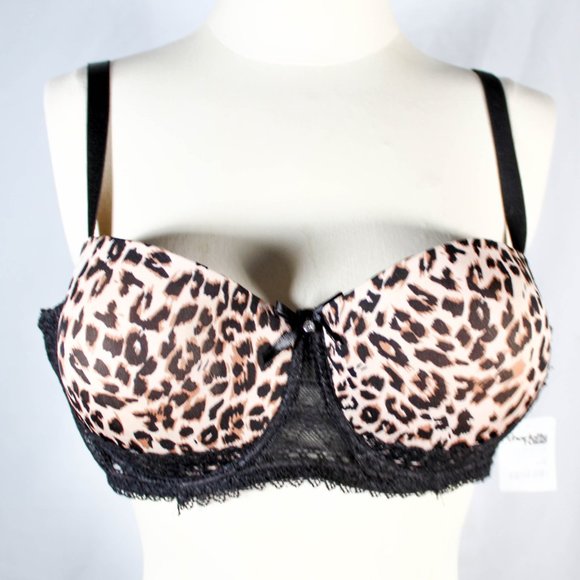 NWT Sexy Leopard Animal Print Black Lace and Mesh Pushup Underwire Bra - Picture 2 of 8